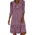 thumbnail image 2 of Mid Sleeved V Neck Medium Length Dress With Floral Dresses For Women Shirt Dress Red S, 2 of 4
