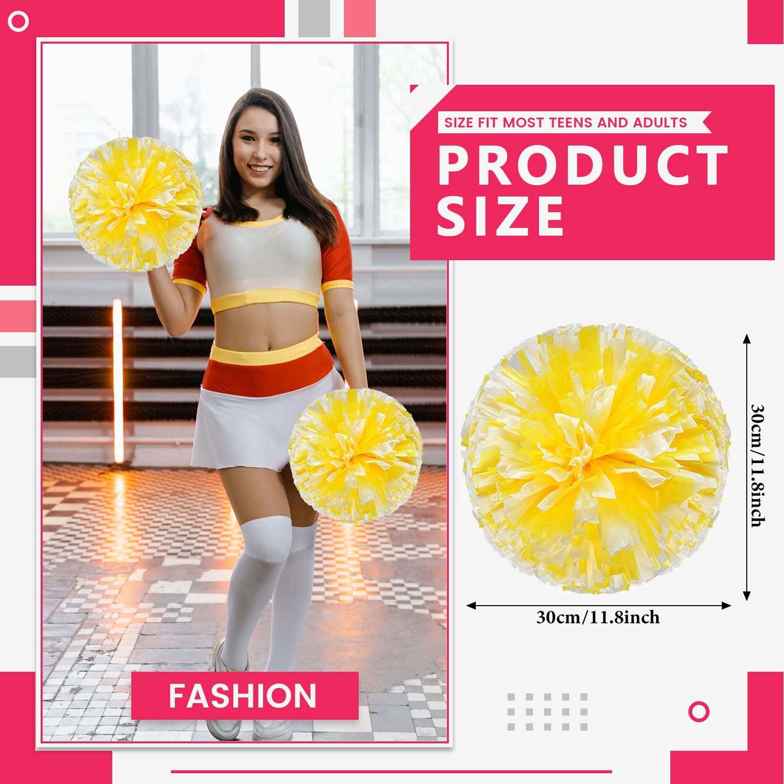 Cheer Pom Poms 8 Pcs Four Finger Handle, Cheerleading Handheld Squad Pompoms for Sports Team Cheer Spirit Games Dance Party Adults