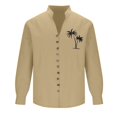 thumbnail image 4 of Khaki Man Long Sleeve T Shirts Graphic Tops Tee for Mens Collared Neck Faux Linen Casual Fall Summer Tee Shirt Button 2026 Clothes Fashion Country Concert Y2K 3XL, 4 of 6