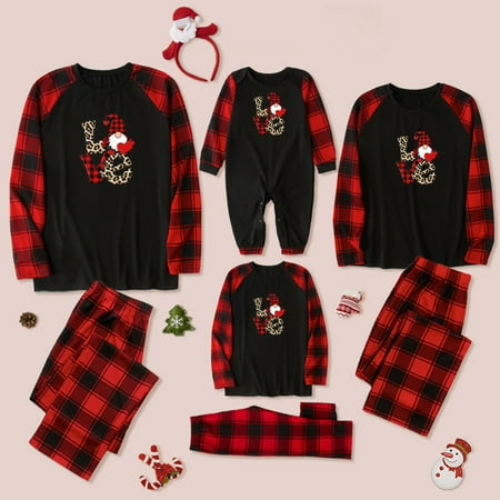 

Holiday Christmas Family Pajamas Matching Set Fashion Cute Lattice Print Romper Xmas Pjs for Couples and Kids Baby Sleepwear，Family Parent-child Sleepwear