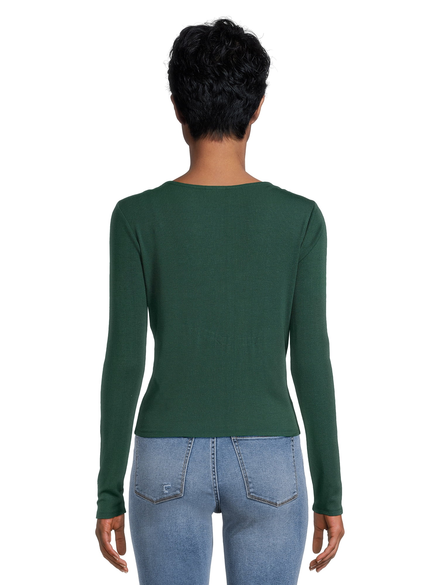 Self Esteem Juniors Lace Trim V-Neck Tee with Long Sleeves