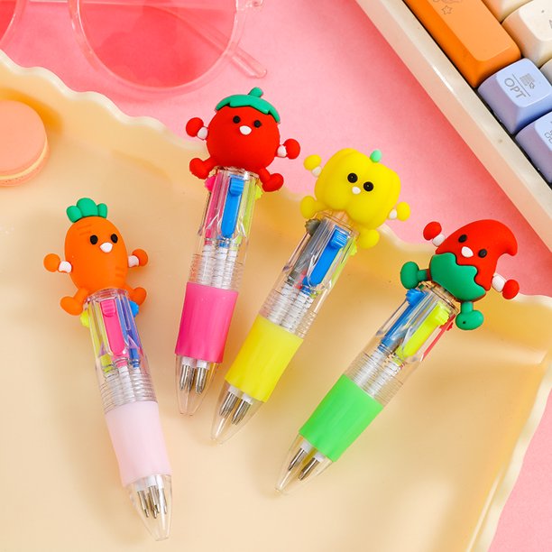 24 Uds. De bonitos dibujos animados de animales Kawaii, cabeza pequeña de cuatro colores, Mini bolígrafo de colores, papelería para estudiantes, premios de regalo