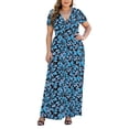 thumbnail image 2 of Aiyino Women Plus Size V Neck Long Sleeve Casual Evening Dress, Comfortable Elegant Party Maxi Dress，Flowers Bloom 3XL, 2 of 7