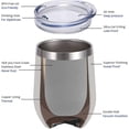 thumbnail image 3 of Vaso de vino térmico con tapa plateado (2 unidades), de acero inoxidable de doble pared, sin tallo, 355 ml, taza de café térmica duradera, para campeón., 3 of 5