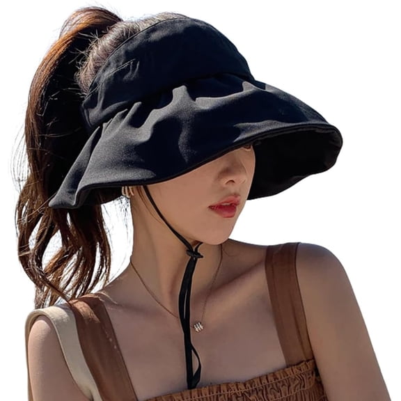 Kukuzhu Women's Wide Brim Sun Visor Hat with Ponytail Opening, Adjustable UV Protection Golf Tennis Beach Sports Cap
