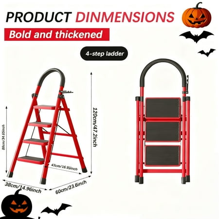 Heavy-Duty 500lb Folding Step Ladder, Non-Slip Base & Grip, Foldable with Tool Rack - Portable for Garage, Warehouse, Construction (3/4/5 Step)