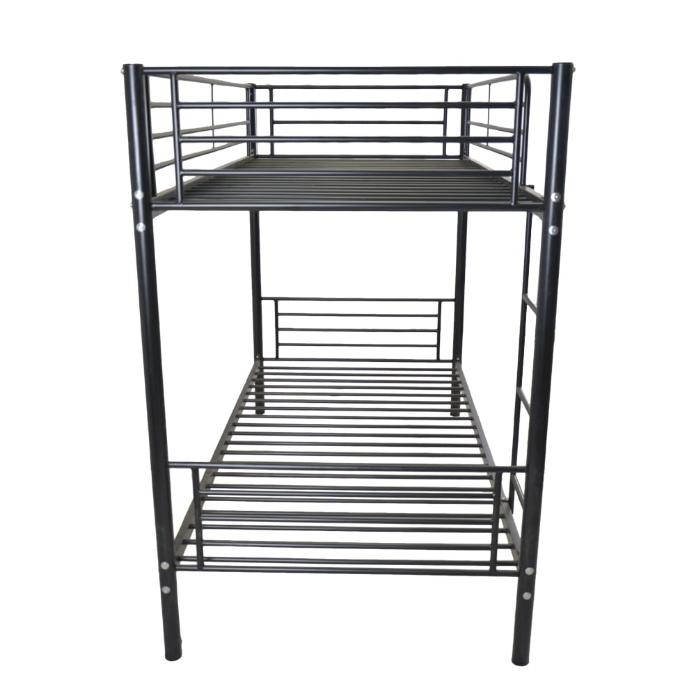 Iron Bed Bunk Bed with Ladder for Kids Twin Size Black