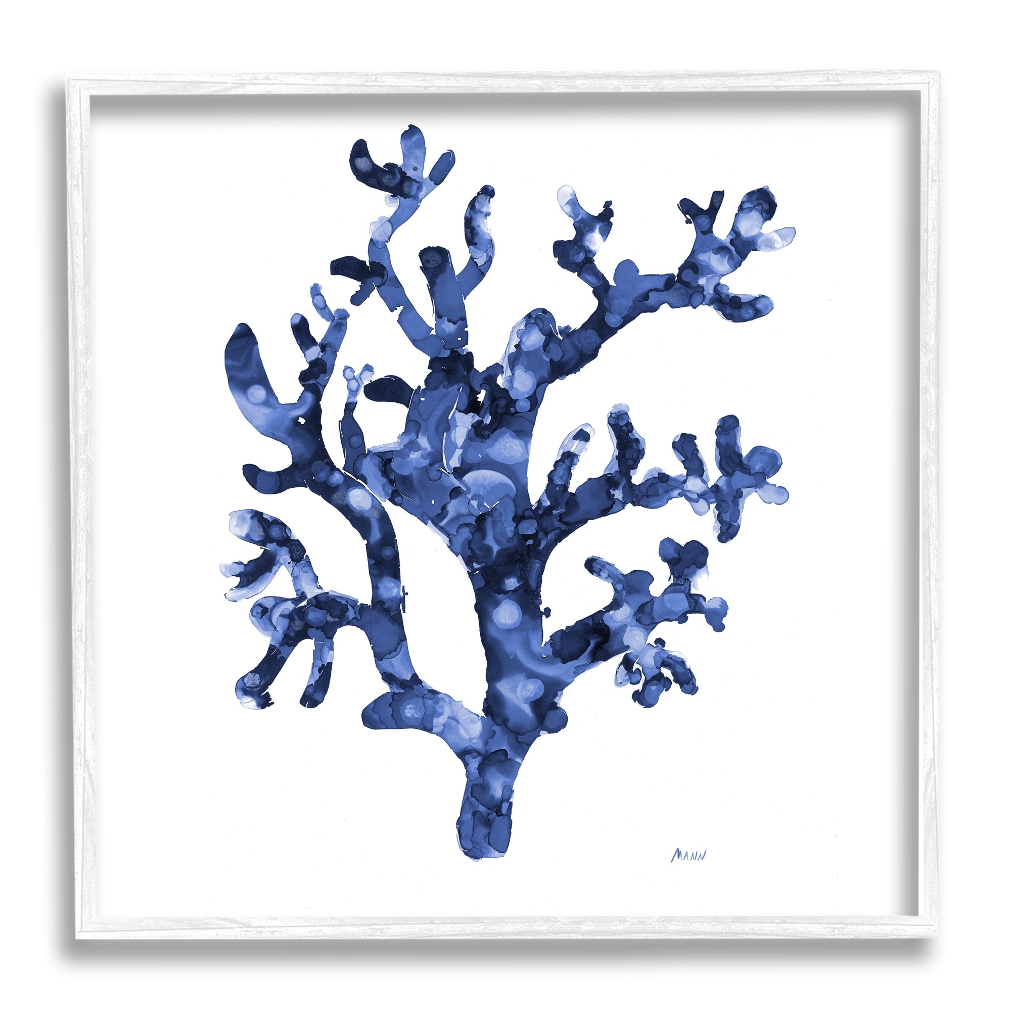Stupell Industries Ocean Coral Plant Sea Life Blue Pattern Painting White Framed Art Print Wall Art, Design by Patti Mann