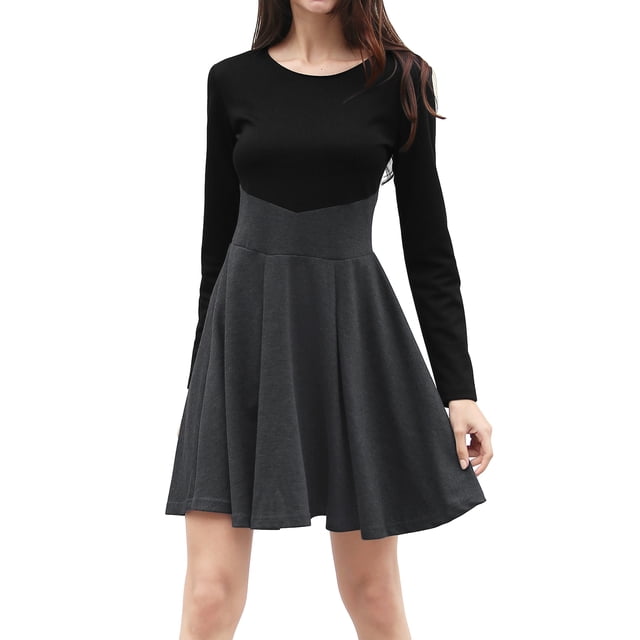 INSPIRE CHIC Vestido De A-Línea Por Encima De La Rodilla Color De Contraste Mangas Largas Para Mujer - Gris/M