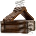 thumbnail image 1 of Paquete de 30 perchas de madera maciza, acabado blanco liso con barra de pantalón antideslizante, perchas de ropa con gancho dorado y muescas para chamarra, pantalón, camisa, 1 of 7