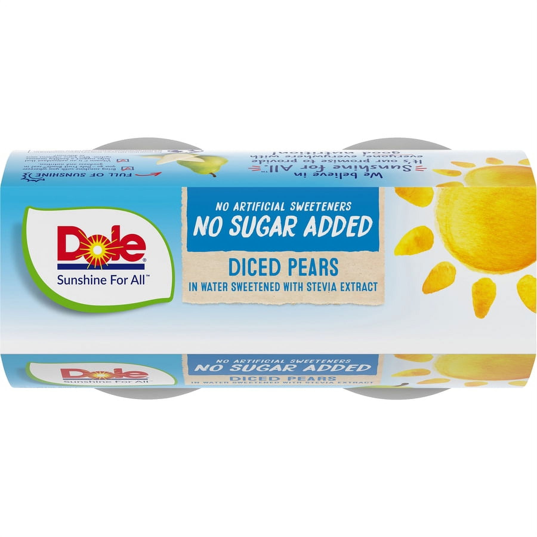 (4 Pack) Dole No Sugar Added Diced Pears, 4 oz