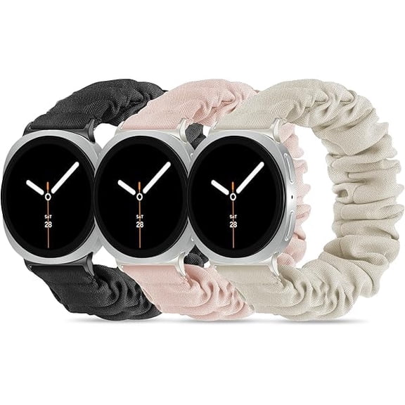 Compatible with Samsung Galaxy Watch 8 Band 40mm 44mm/Galaxy Watch 8 Classic 46mm, Stretchy Scrunchie Cute Elastic Fabric Nylon Bands（3-Pack ） Women