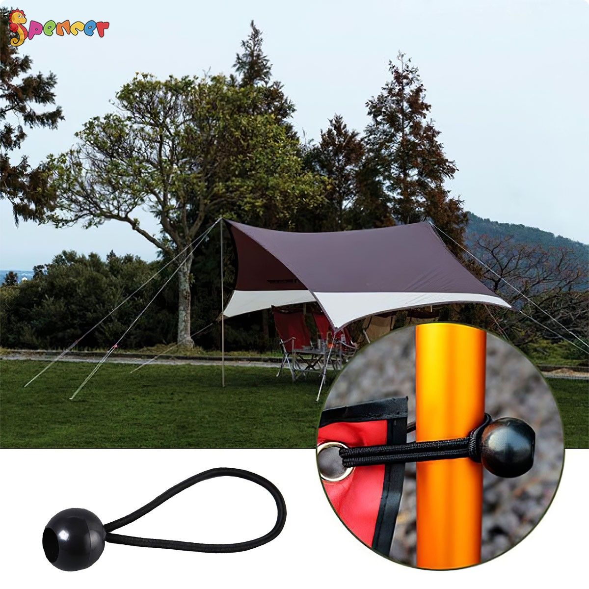 20-Pack Ball Bungee Cords – 5 Inch Elastic Tarp Ties, Black, Heavy Duty PP/Nylon, Up To 10" Stretch, For Tents, Awnings, Canopies