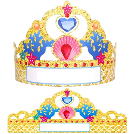 WaaHome 36 Birthday Crowns for Kids Mermaid Birthday Party Hats for Girls Students Mermaid Party Favor Crowns Headbands for Classroom School Teachers Supplies