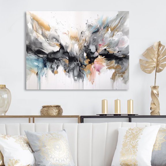 DESIGN ART Designart "White And Grey Geometric Depths Ii" Modern Geometric Canvas Print 20 in. wide x 12 in. high