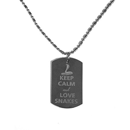 - Keep Calm and Love Snakes- Luggage Metal Chain Necklace Military Dog Tag