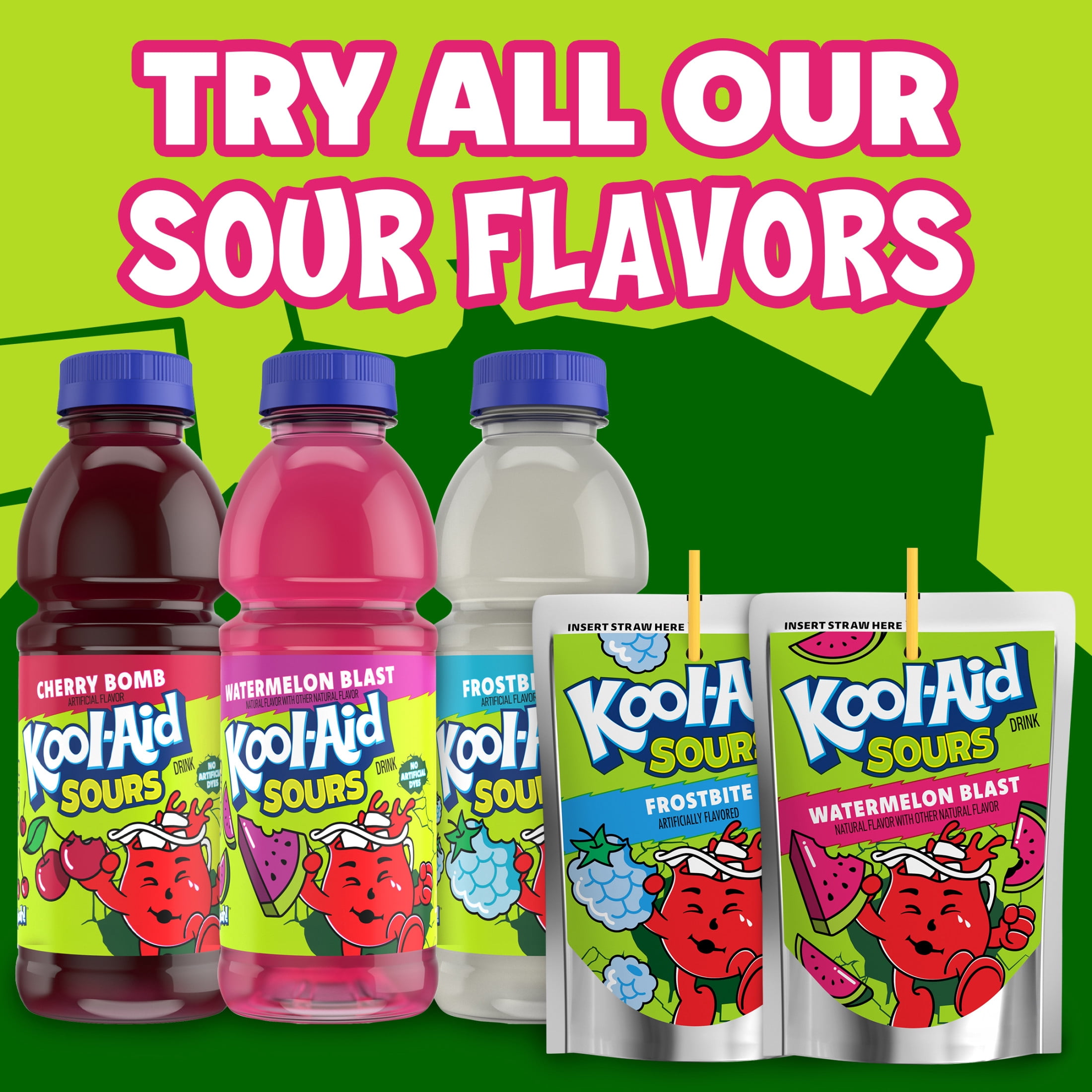 Kool-Aid Sours Natural Flavor with Other Natural Flavor Drink, 10 Pouches, for On-the-Go Hydration, Watermelon Blast, Sour Candy Flavor, No Artificial Dyes, 6 oz