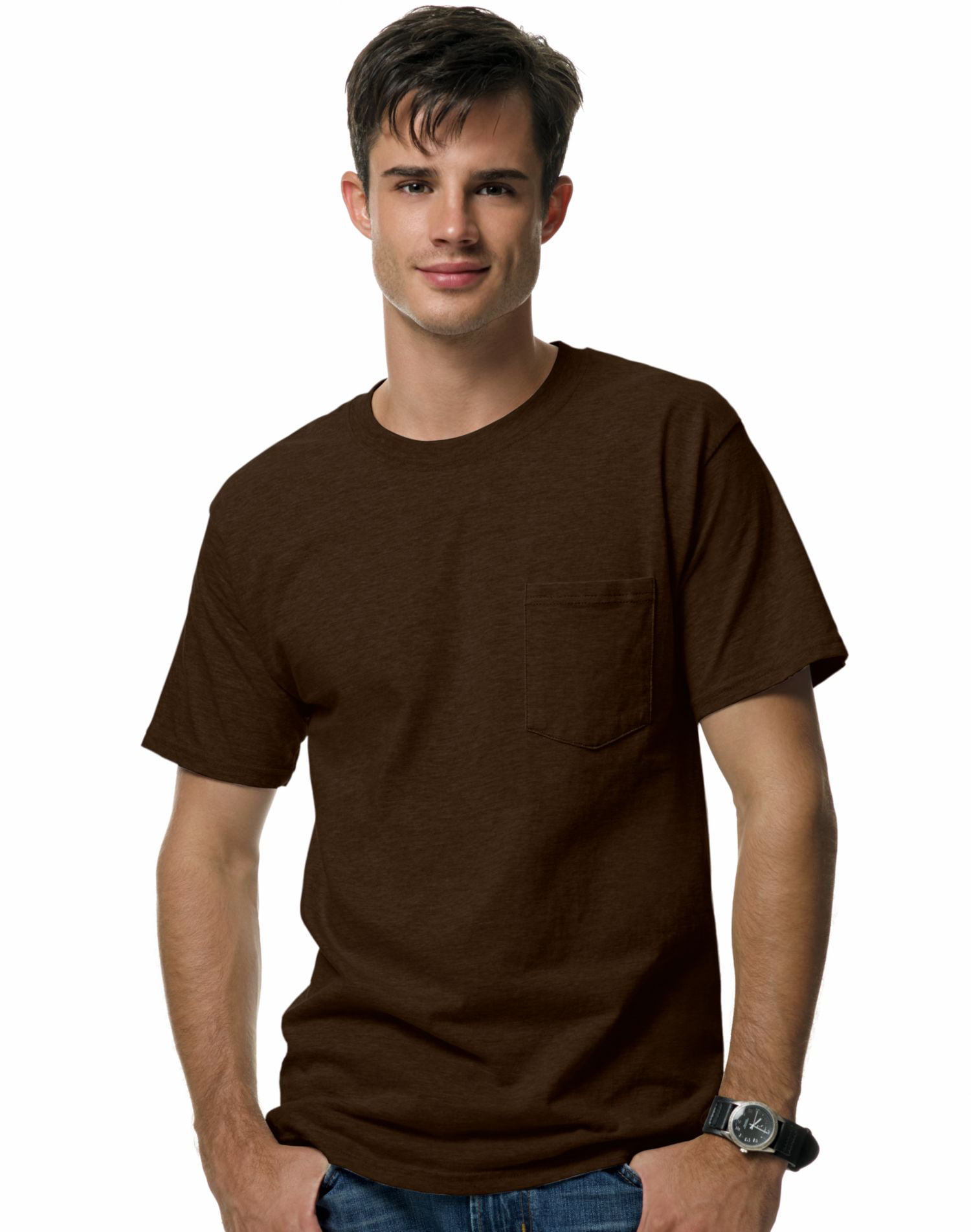 Hanes - Hanes Beefy-T Men`s Pocket T-Shirt, 5190, XL, Dark Chocolate ...