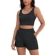 thumbnail image 1 of Conjuntos de 2 piezas para mujer ATHLECHIC, tops cortos de punto acanalado y pantalones cortos con bolsillo en negro, 1 of 5