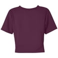 thumbnail image 4 of Rhuody Summer Tops For Womens Spring Short Sleeve Tee Solid Color Blouse Round Neck Cropped T Shirt Charm Clothes Wine M, 4 of 5