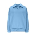 thumbnail image 4 of BiZtdJrK Women's Loose Sweatshirts Lapel V Neck Long Sleeve Pullover Sweatshirt Drop Shoulder Solid Casual Fall Tops Blue M, 4 of 7
