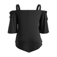 thumbnail image 4 of asdoklhq Womens Plus Size Tops Clearance,Women Casual Plus Size Asymmetric Cold Shoulder Top T-shirt Bow Blouse, 4 of 8