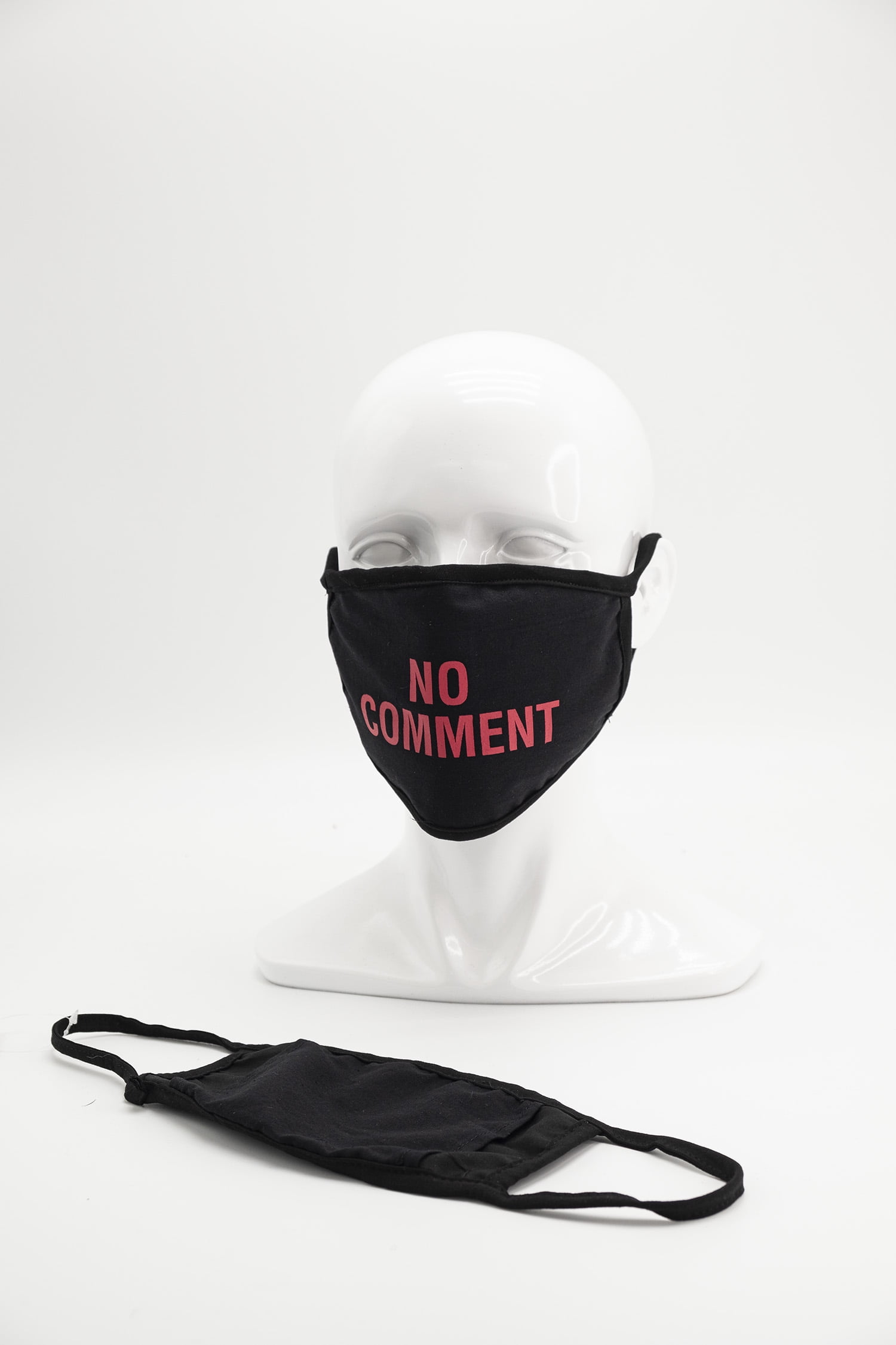 2 PACK 'NO COMMENT' FACE MASK COVERING SET- 1PC BLACK/RED AND 1PC BLACK/WHITE