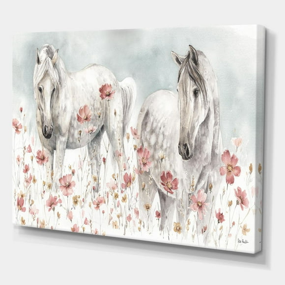 Designart watercolors Pink Wild Horses Canvas Wall Art