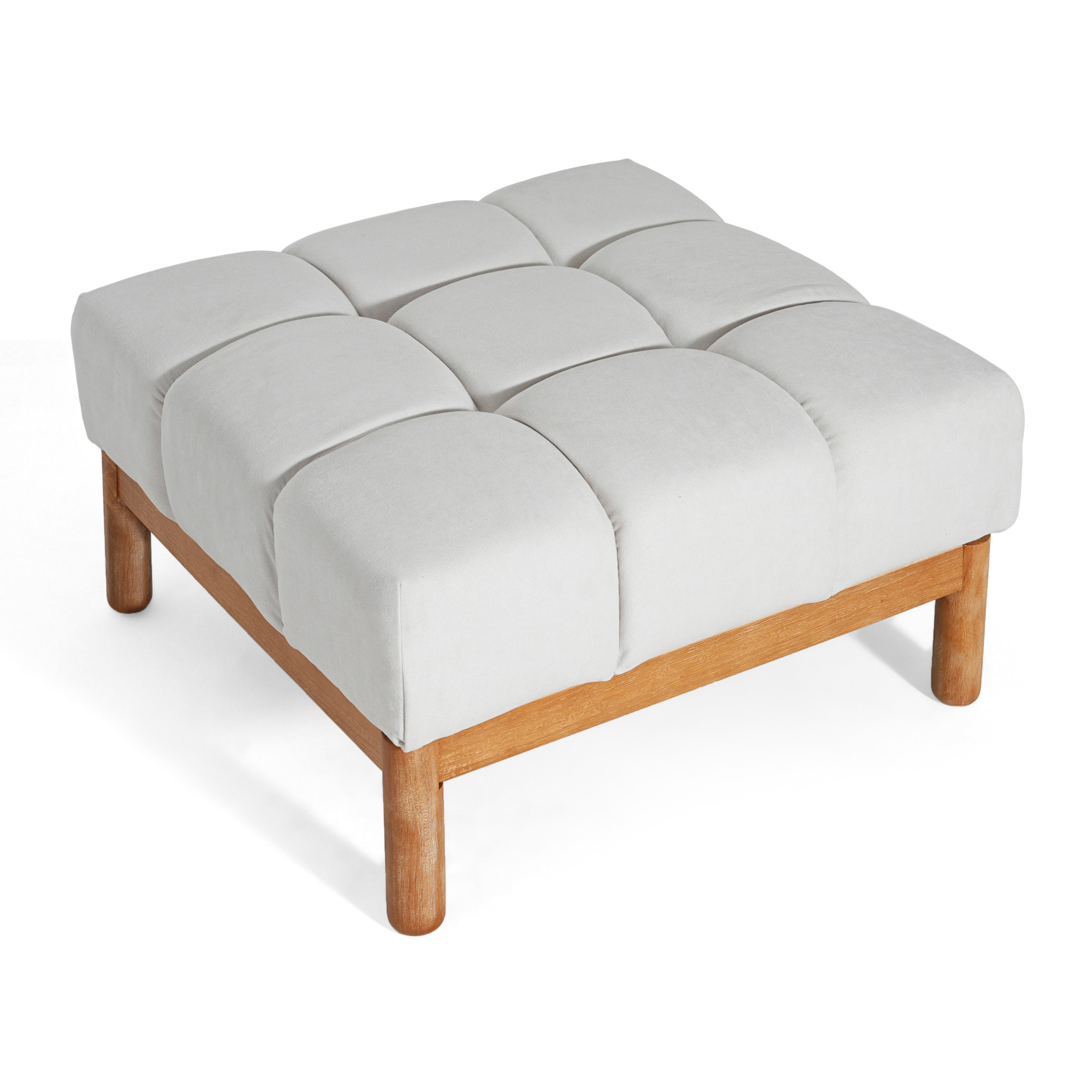Christopher Knight Home 33" Modern Deep Biscuit Tufted Upholstered Square Ottoman with Wood Base, White