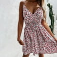 thumbnail image 2 of Fesfesfes Spring Sling Dress for Women Floral Print Boho Dress V Neck Sleeveless Beach Dress Knee Length Vacation Sun Dress, 2 of 8