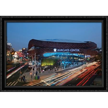 Barclays Center 40x28 Large Black Ornate Wood Framed Canvas Art - Home of the Brooklyn Nets