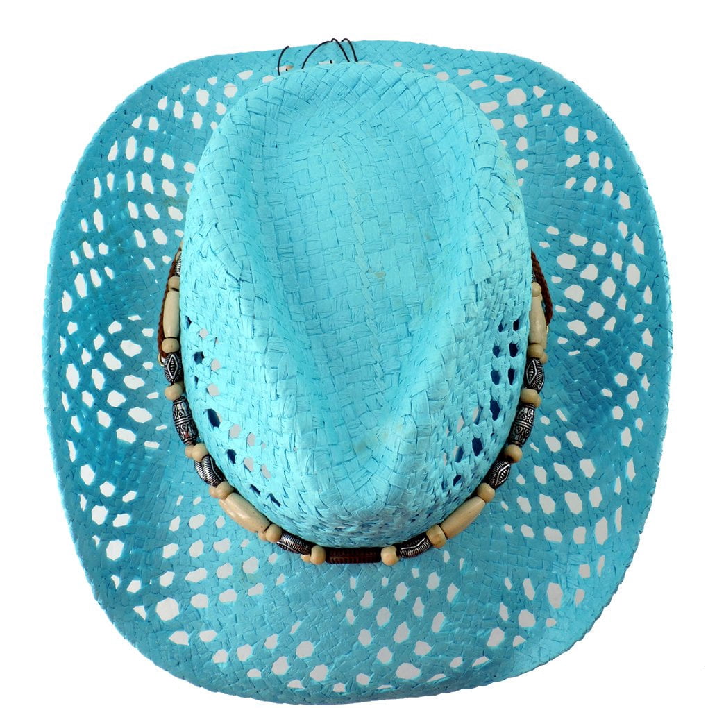 USA Seller! Turquoise Blue Teal Paper Straw Cowboy Hat Women  display picture 3