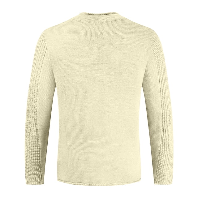 Gibobby Suéter ligero hombre Suéter de manga larga algodón con cuello redondo para hombre, invierno(Beige,Extra Grande)