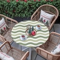 thumbnail image 3 of Round Tablecloth Geometric Striped Pattern Elastic Edge Fitted Sage Olive Green White Wave Pattern Plastic Table Cover,Waterproof Oil Proof for Dinner,Outdoor, Picnic, 45"- 54" DIA Tables, 3 of 9