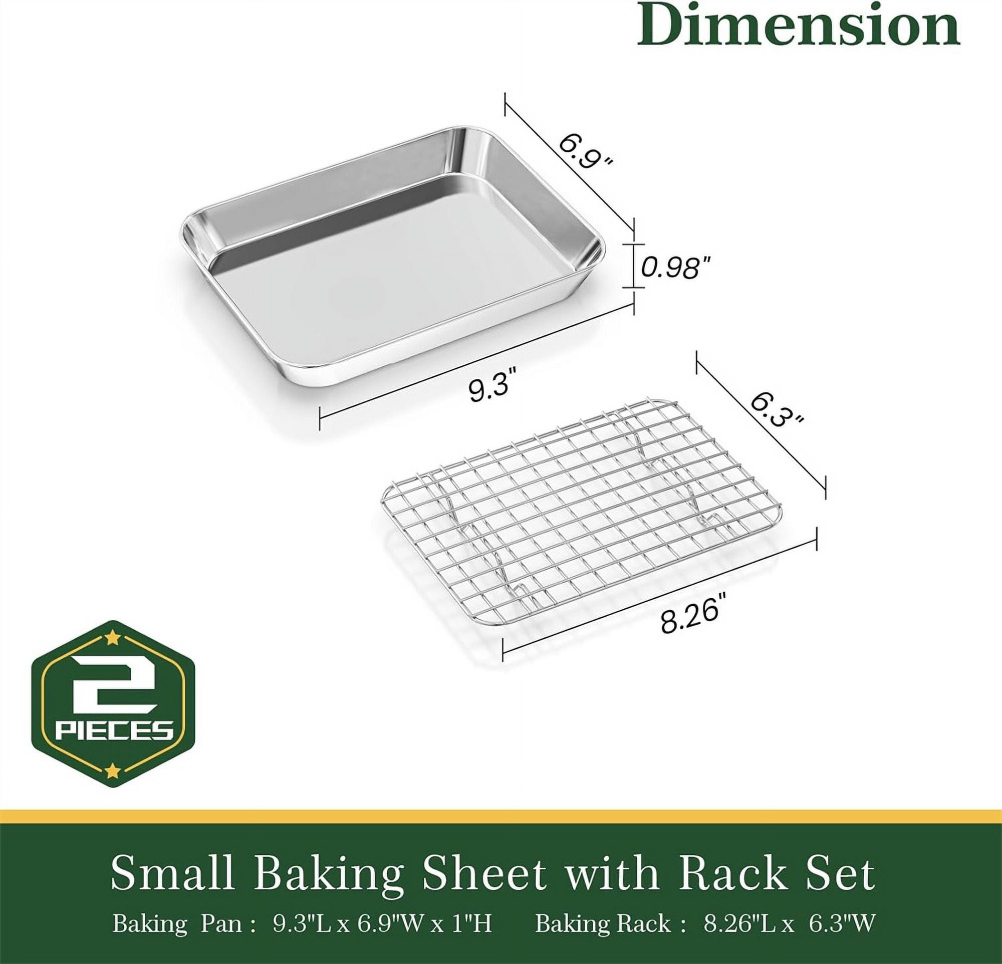 Small Baking Sheet with Rack Set [ Small Cookie Sheet + Small Baking Rack], NOGIS Stainless Steel Toaster Oven Pans and Grill Rack - Rust & Warp Resistant & Nonstick, 9.3 x 6.9 x 1 Inch