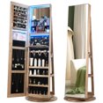 thumbnail image 1 of LVSOMT 360° Rotating LED Jewelry Armoire with Full Length Mirror, Jewelry Cabinet Large Standing Lockable Mirror Jewelry Organizer with Inner Makeup Mirror & Soft Velvet for Living Room Bedroom, 1 of 8
