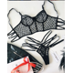 thumbnail image 1 of VISgogo 2 piezas de ropa interior sexy para mujer, sujetador de tirantes finos transparentes de lunares + calzoncillos de cintura alta con cordones para niñas, negro/rojo VISgogo  moda, 1 of 1