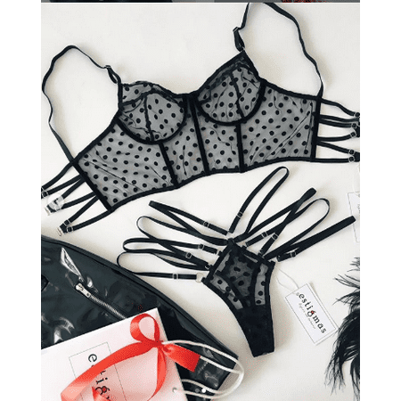 

Binpure Women´s 2 Piece Sexy Lingerie Set Mesh Sheer Strappy Bra and Panty Set Nightwear