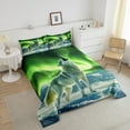 thumbnail image 4 of Wildlife Wolf Queen Comforter Set Woodland Animal Bedding Set Room Decor,Green Aurora Down Comforter Glitter Stars Galaxy Sky Duvet Set, 4 of 7