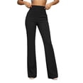 thumbnail image 2 of Costeam Womens Solid High Waist Front Seam Flare Long Pants Hidden Side Hand Pockets Stretch Woven Slim Bootcut Casual Daily Trousers, 2 of 6