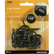 Hillman 536202 Cup Hooks, Screw Hooks, Antique Brass (1-1/4") - 20 Pieces