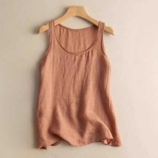 Roncen Débardeurs en Lin Naturel Sans Manches Basiques Été Décontractés Col Rond Blouse