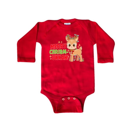 

Inktastic Merry Chrismukkah Cute Baby Reindeer with Lights Gift Baby Boy or Baby Girl Long Sleeve Bodysuit