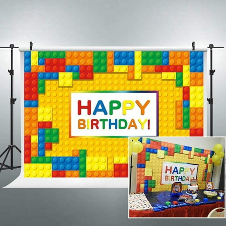 Image of Colorful Building s Backdrop 7x5 Feet Toy Bricks Kids Girls Boys Birthday Party Photography Backgrounds