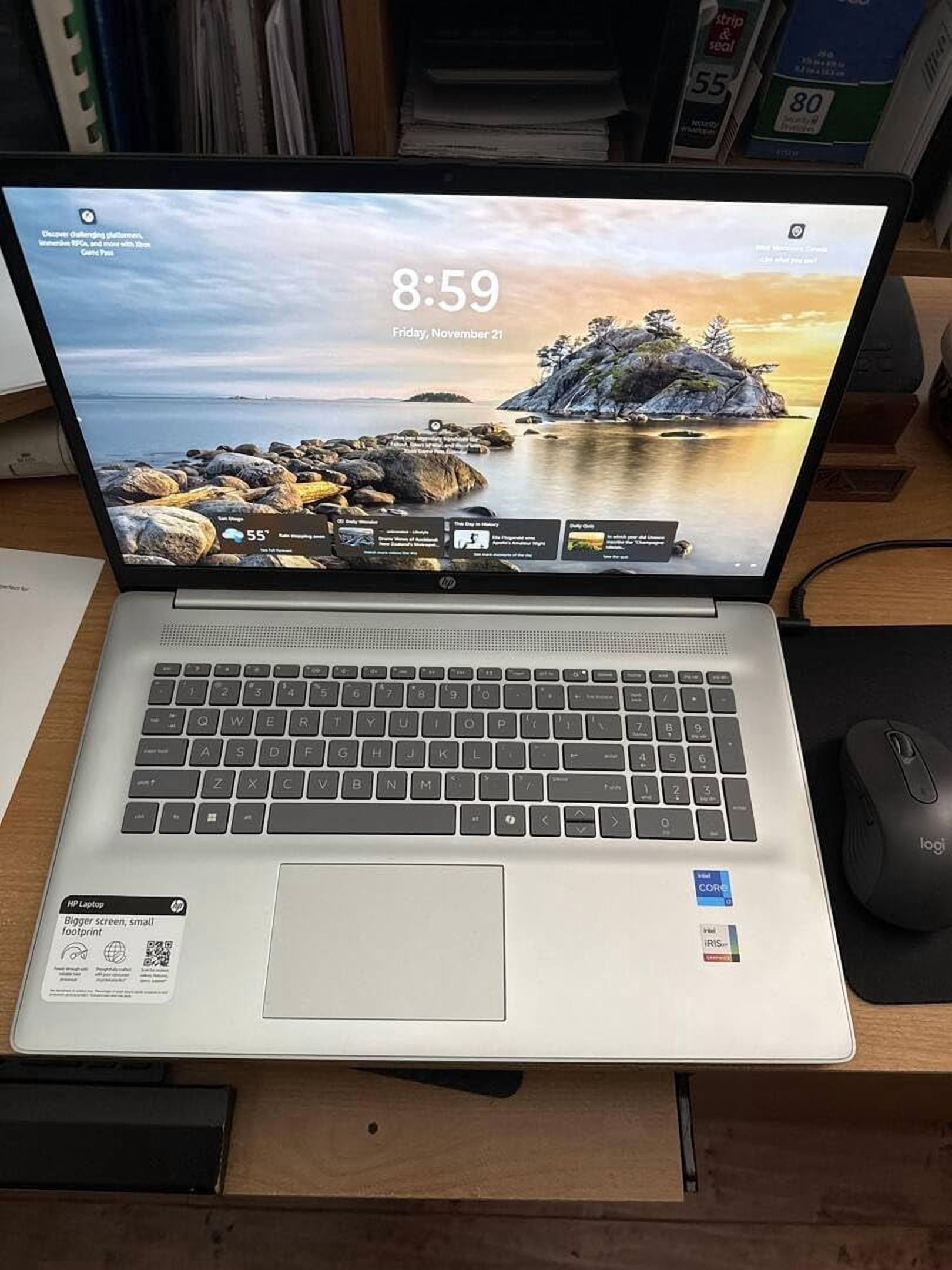 HP 17.3" Full HD Laptop | Intel Core i7 1355U | Intel Iris Xe Graphics | Copilot | Natural Silver | 16GB RAM | 1024GB SSD | Windows 11 Home | Bundle with Laptop Stand