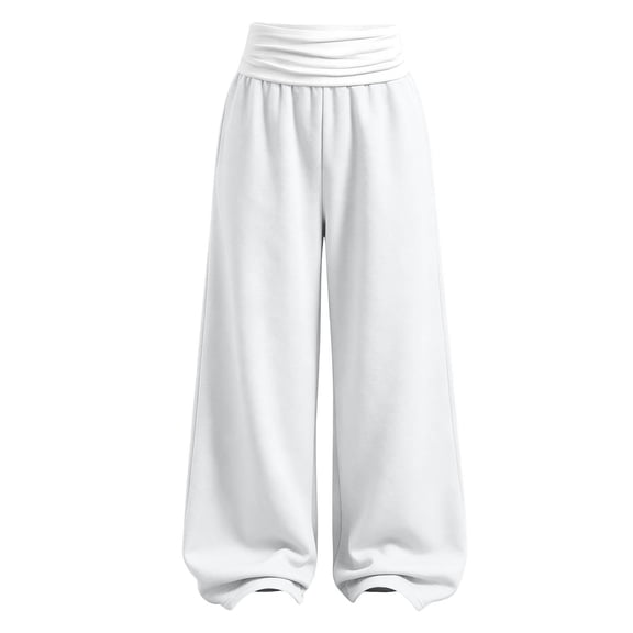 vdgthytj Sweatpants for Girls Wide Leg Baggy Floor Length Patchwork Fold over High Waist Fall Winter Athleisure Dance Trousers with Pockets(14-15 Years,White)