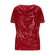 thumbnail image 5 of Camisas de Manga Corta para las Mujeres Casual Brillante Color Sólido Empalmado Cuello de Tortuga Tops para el Uso Diario, 5 of 9