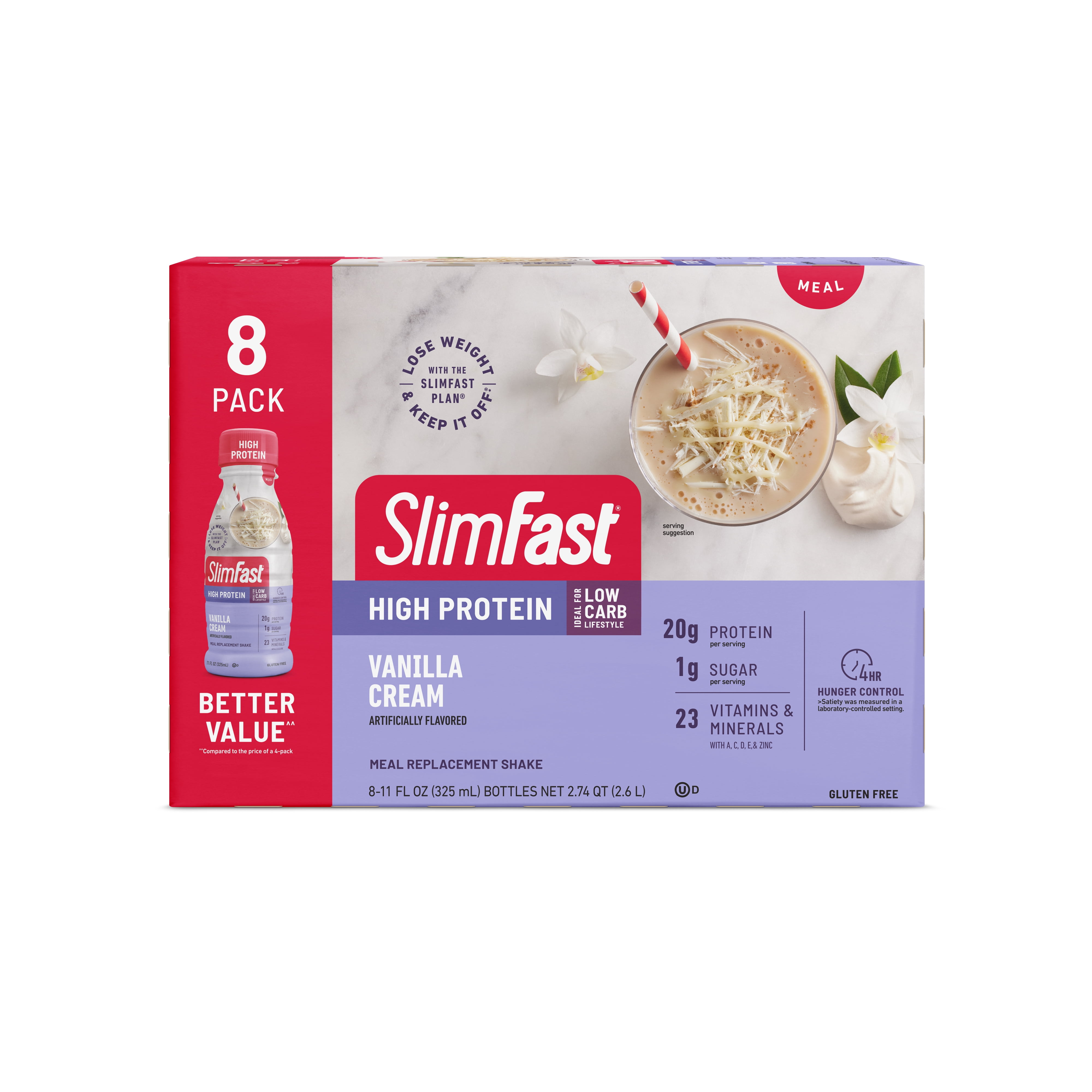 SlimFast High Protein Nutrition Vanilla Cream Meal Replacement Shake, 11 fl Oz, 8 Ct