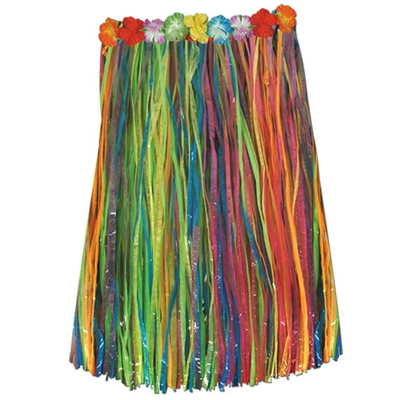 Club Pack of 12 Red and Purple Rainbow Colored Adult Women's Artificial Grass Hula Skirts 36"