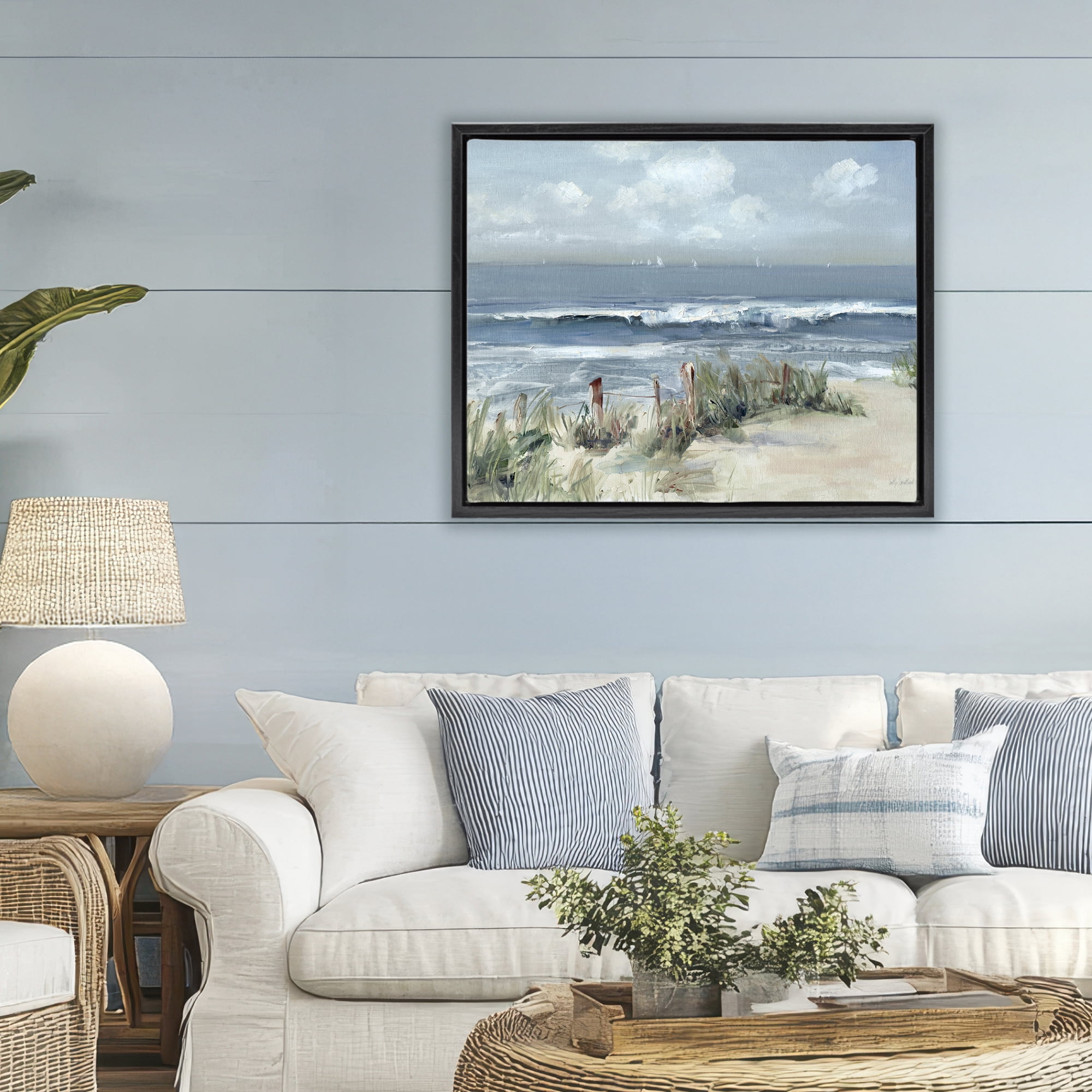 Stupell Industries Brushed Expression of Coast Black Framed Floater Canvas Wall Art, design by Sally Swatland